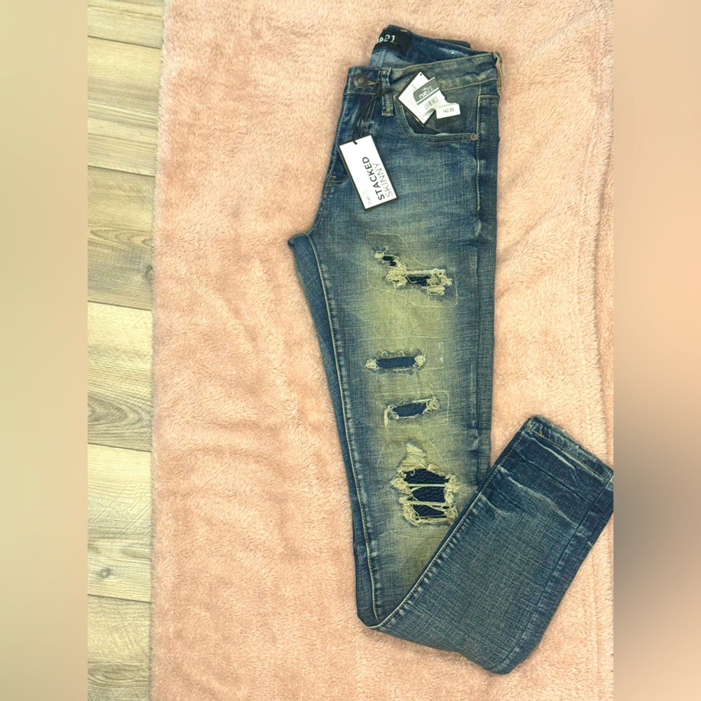 Rue21 Blue Skinny Jeans with Distressed Details